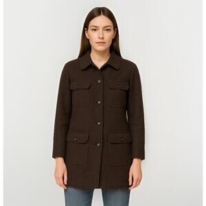 VTG Eddie Bauer Wool Blend Chore Barn Coat M Tall USA Brown Jacket Knit Utility